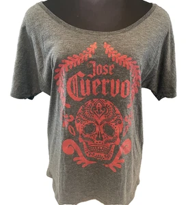 Jose Cuervo T Shirt Sz M Soft Relaxed Fit Red Sugar Skull Gray Womens - Imagen 1 de 7