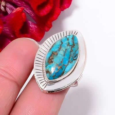 Anillo de plata de ley 925 turquesa azul cobre s.8.5 Sk3, regalo de Navidad Foto 1 de 4