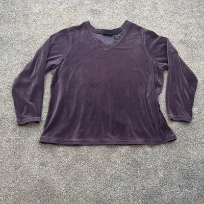 Denim & Co Sweater 1X Plus Velour V Neck Long Sleeve Soft Whimsigoth Casual Chic - Image 1 of 4