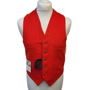 Vintage 70s Caldene Red 4 Pocket Wool 4 Pocket Waistcoat Men's S 36-38" BNWT - Picture 1 of 7