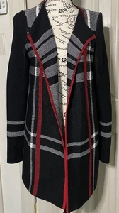 Charter Club Cardigan Jacket Medium Wool Blend Plaid Knit Open Front Longline - Picture 1 of 9