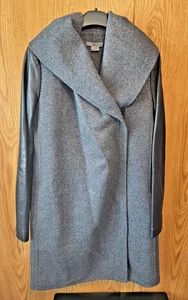 Wollmantel mit schwarzem Lammfell Lederärmel Schalkragen Damen Gr. XS von Vince - Bild 1 von 11