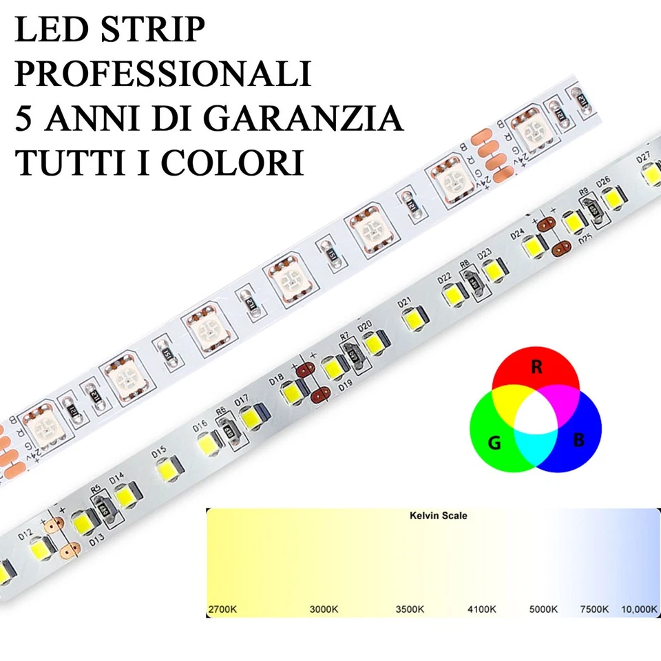 Striscia LED strip Bianca RGB Calda Naturale Fredda alta potenza e luminosità... - Immagine 1 di 1
