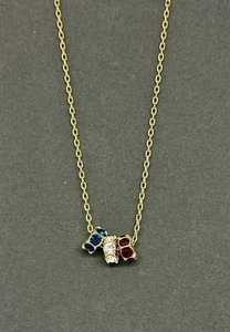 AVON CRYSTAL 3-RING RED WHITE BLUE RHINESTONE PATRIOTIC GOLD TONE CHAIN NECKLACE - Picture 1 of 3
