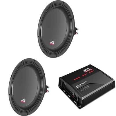 MTX JH5001 Jackhammer 500W x 1 @ 1-Ohm Amp & (2) MTX 3512-04S 12" 300W RMS Submarinos - Imagem 1 de 4