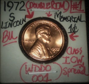 1972 S DDO Double Rim Uncirculated Mint Error Copper Penny Lincoln Wheat 1 cent - Picture 1 of 3