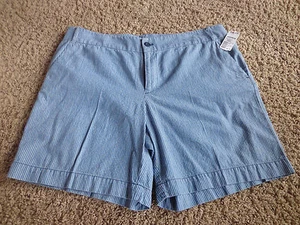 CHAPS women's NWT sz 14 blue/white vertical striped mid rise cotton shorts - Picture 1 of 4