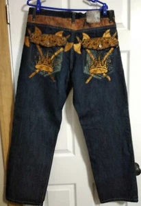 Vintage Red Ape Y2K Streetwear Herren Baggy Jeans Wide Leg Hip Hop 36x32 bestickt - Bild 1 von 17