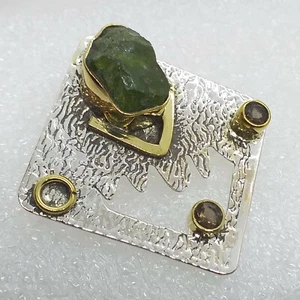 RARITÄT ECHTER Peridot Rauchquarz Anhänger 925 Silber vergoldet - Bild 1 von 4