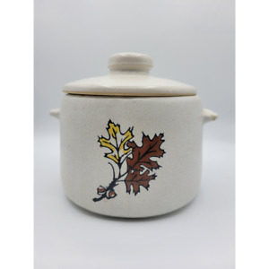 Pot de haricots vintage poterie grès West Bend crock avec couvercle - 2 quarts de feuilles