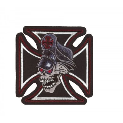 NWOT LETHAL THREAT IRON CROSS SKULL MINI PATCH 3.5"x3.5" MN32003 - Imagem 1 de 2