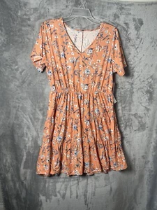 🆕 Just Be Women's Orange Floral Elastic Stretch Tiered Dress Size 1X - Picture 1 of 6