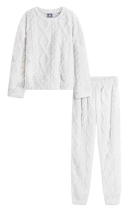NEW GIRLS WHITE FLEECE LOUNGE/PJ SET TOP SIZE XL PANTS SIZE M FREE USA SHIPPING - Picture 1 of 4