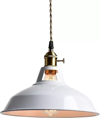 Lámpara colgante industrial de metal blanco con pantalla de granero lámpara de techo colgante Foto 1 de 4