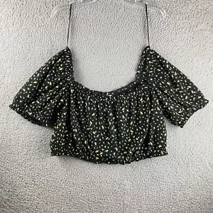 Top contadino H&M nuovo con etichette diviso taglia XL nero floreale elastico spalle scoperte - Foto 1 di 13