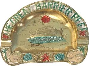 Retro Vintage Ashtray Souvenir Great Barrier Reef Tropical Islands Boat - Picture 1 of 8