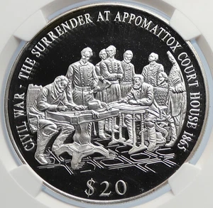 2000 LIBERIA Civil WAR Surrender of Appomattox Proof Silver $20 Coin NGC i105906 - Picture 1 of 5