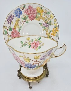 Taza y platillo Hammersley & Co porcelana de hueso hecha en Inglaterra crisantemo multicolor - Imagen 1 de 4