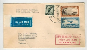 12/28/1937 TRANS OCEANIC RECORD AIRMAIL 1ST FLIGHT 1292 NEW ZEALAND - USA - Picture 1 of 2