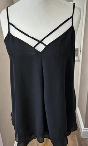 Guess Black Chiffion Teired Strappy Top Uk Large Summer Holiday - Picture 1 of 8