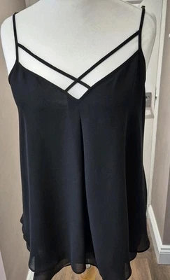 Top Guess Negro Chiffion Teired Tirantes Reino Unido Grande Vacaciones de Verano Foto 1 de 4