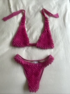 Authentic Rosa Cha Pink Mermaid Two Piece Swimsuit Brazil Sz Med - Picture 1 of 24