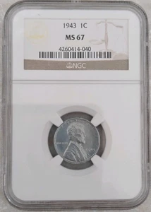1943 Steel Wheat Penny Certified MS67 By NGC - Picture 1 of 2