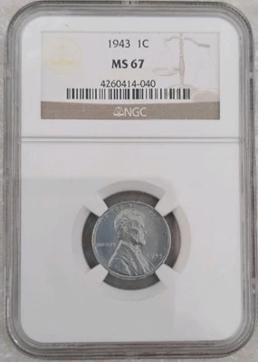 1943  Steel Wheat Penny                  Certified MS67 By NGC - Image 1 of 2