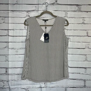 Adrianna Papell schwarz-weiß tailliert ärmellos gestreift Tank Top Neu mit Etikett Gr. M - Bild 1 von 16