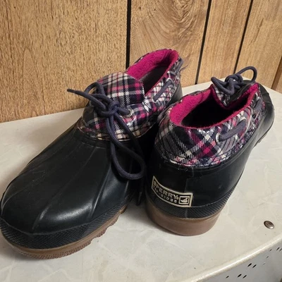 SPERRY TOP SIDER Mujer’s Talla 11 Impermeable Goma Bota Zapatos Rojo Cuadros Azul Marino Foto 1 de 4