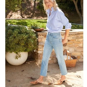 Frank & Eileen Monaghan High Waist Straight Leg Raw Hem Mom Blue Jeans 30 - Picture 1 of 16