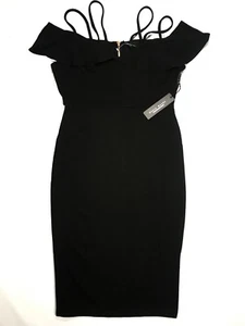 Haute Monde Dress Cold Shoulder Stretch Bodycon Straps Gold Zippers Women’s sz M - Picture 1 of 7