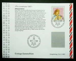[SJ] Switzerland Development Child 1987 Mother Breast Feed (stamp on info sheet) - Picture 1 of 5