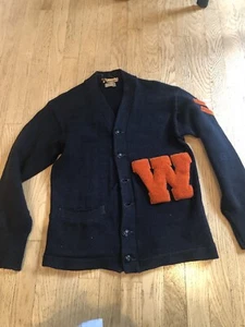 Cárdigan vintage para hombre 38 Letterman azul lana suéter universitario años 30’s - Imagen 1 de 14