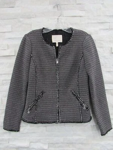 Rebecca Taylor $495 Gray Pink Black Graphic Tweed Raw Edge Zip Jacket Blazer 4 - Picture 1 of 6