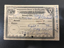 1953 Independent Order of Odd Fellows Official Certificate Barnum Denver