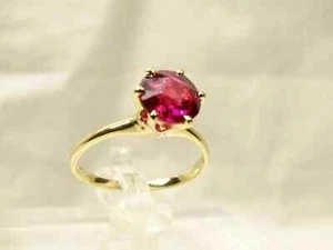 2Ct Round Cut Lab-Created Red Ruby Women Engagement Ring 14K Yellow Gold Plated - Picture 1 of 6