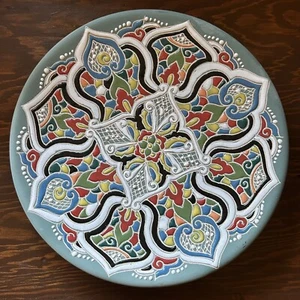 Hand Painted Decorative Plate Wall Hanging Round Shaped Pottery 9" Diameter - Picture 1 of 8