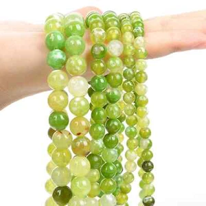 Smooth Green Fire Agate Natural Stone Beads Round Loose Spacer Beads for Jewelry - Picture 1 of 11