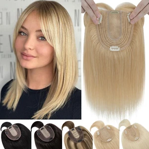 AU CLEARANCE 100% Remy Human Hair Clip In Topper Toupee Hairpiece Silk Mono Base - Picture 1 of 60