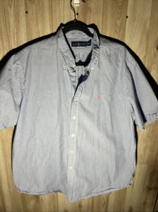 Camisa Ralph Lauren Azul Seer Sucker Para Hombre 2XL Rayas Con Botones Manga Corta - Imagen 1 de 7