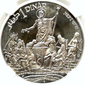 1969 TUNISIA History ROMAN NEPTUNE Mermaids Proof Silver 1 Dinar Coin NGC i98707 - Picture 1 of 5