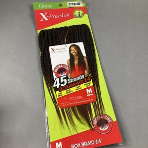 14" Medium #2T1B/30 Black Brown Box Braid Pre-looped Crochet Hair 45 Strands - Picture 1 of 6