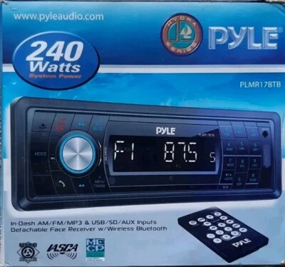 Pyle Bluetooth Marine Stereo Radio Waterproof Boat Receiver PLMR17BTB Black NEW - Image 1 of 4