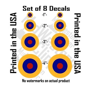 8 RAF Type B.2 UK Roundel decal stickers 2x 1" 2" 3" 4" included - Picture 1 of 6