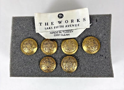 Vtg Saks Fifth Avenue The Works Label & 6 Buttons Gold Tone Metal Lion Unicorn - Image 1 of 4
