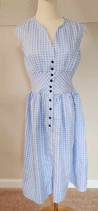 Great Condition Very Cute Pin Up Vintage Blue and White Plaid 1950 Dress Size S - Picture 1 of 10