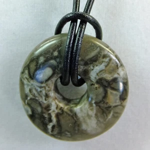 Collar de cordón de cuero donut de piedra gris y blanco mediano jaspe de 1 3/8" NUEVO #53 - Imagen 1 de 3