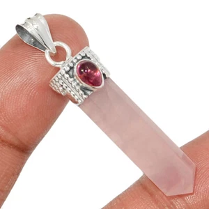 Natural Rose Quartz Point & Garnet 925 Sterling Silver Pendant Point CP64201 - Picture 1 of 1