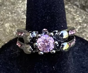 Size 6 Pink Sapphire Engagement & Wedding Ring Women's Rhodium Filled - Picture 1 of 5